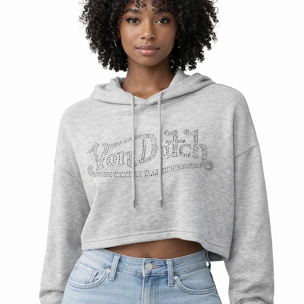 🆕️True Religion Gray Rhinestone Cropped Hoodie ✨ Y2K Streetwear - Picture 1 of 9